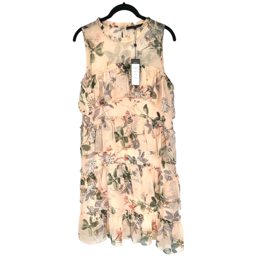 Maxsport NEW Tiered Ruffle Dress Chiffon Floral Peach Sleeveless  Size Medium - Picture 9 of 16